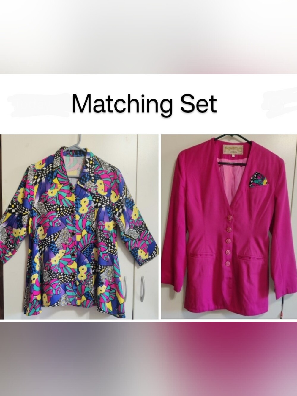 Vibrant Magenta Blazer & Printed Blouse Matching Set